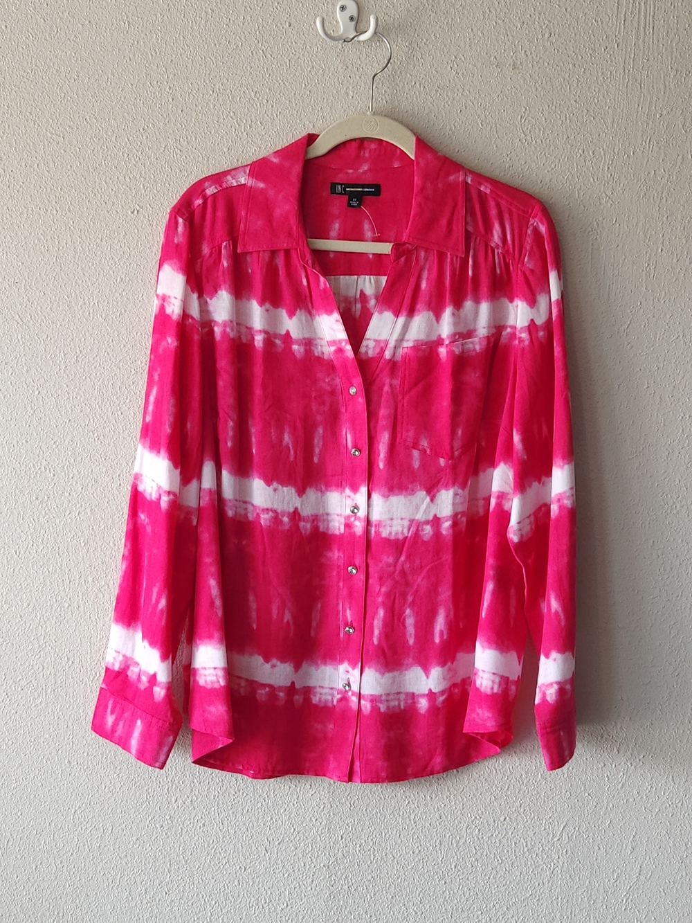 INC Pink White Tie-Dye Button Down Blouse PLUS SIZE 2X